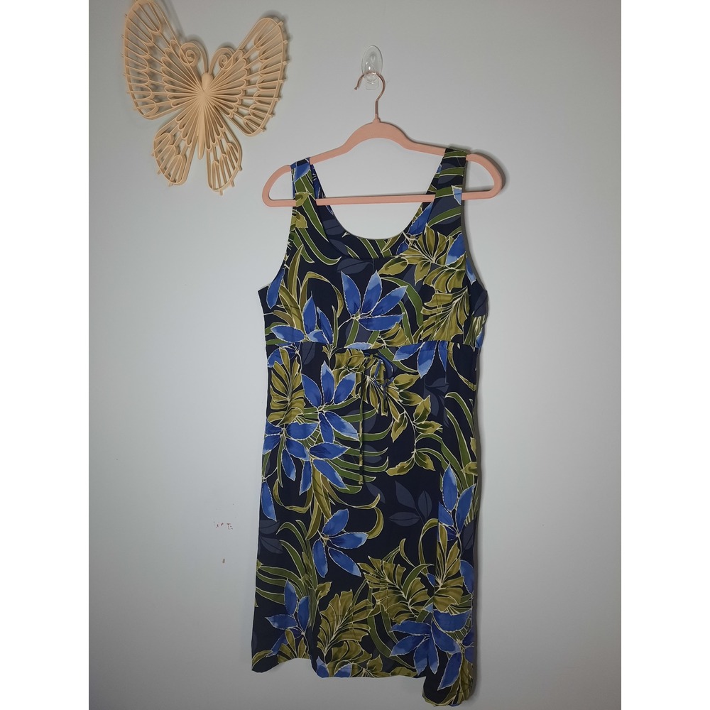 Puanani by RJC Hawaii Floral Rayon Shift Dress Blue Green Tropical Womens Large